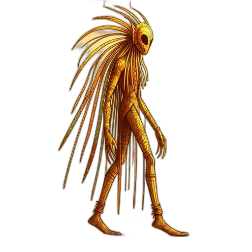 creature, hair, mask, staff transparent PNG cut-out