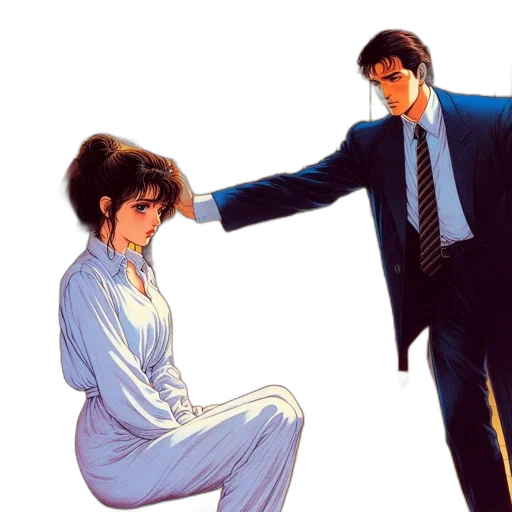 jacket, hair, concept art, vaporwave transparent PNG cut-out