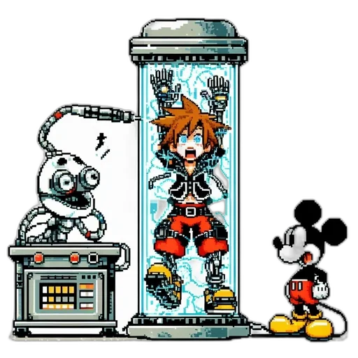 robot, pixel art, concept art, cartoon transparent PNG cut-out