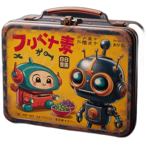 robot, concept art, vintage, lunchbox transparent PNG cut-out