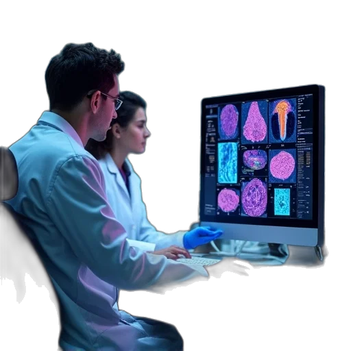 researchers, work, lab, computers transparent PNG cut-out