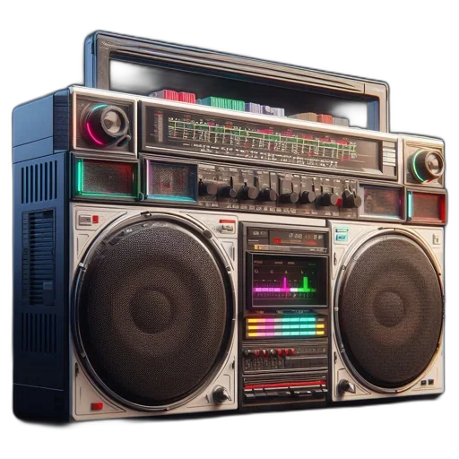 vaporwave, old-school, boombox, 80s transparent PNG cut-out