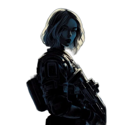 jacket, weapon, robot, face transparent PNG cut-out