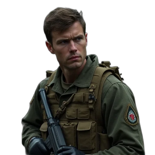 jacket, face, weapon, staff transparent PNG cut-out