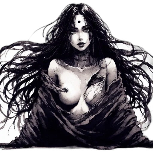 creature, hair, dress, fantasy art transparent PNG cut-out