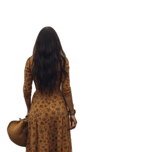 dress, hair, staff, hat transparent PNG cut-out