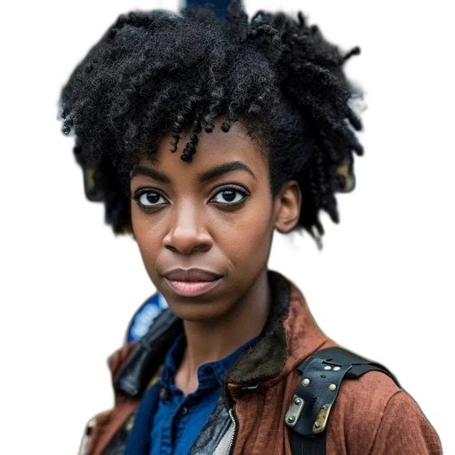 face, jacket, hair, staff transparent PNG cut-out