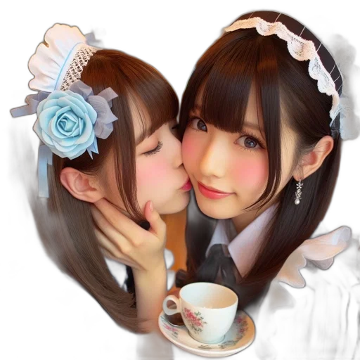 photorealistic, 3d render, anime, two transparent PNG cut-out