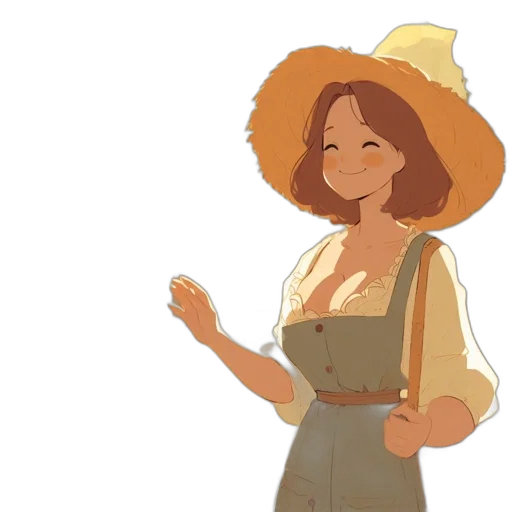 hat, dress, staff, flower transparent PNG cut-out