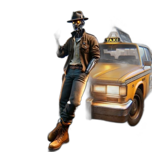 car, jacket, hat, weapon transparent PNG cut-out
