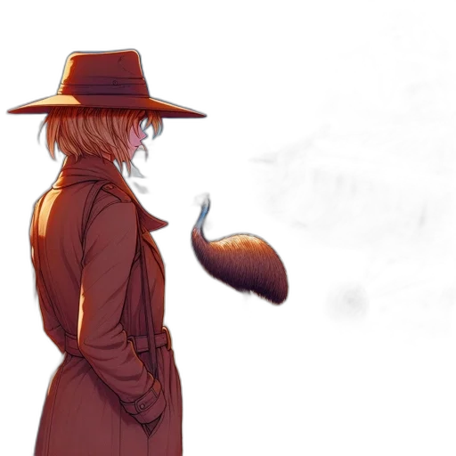 hat, jacket, staff, weapon transparent PNG cut-out