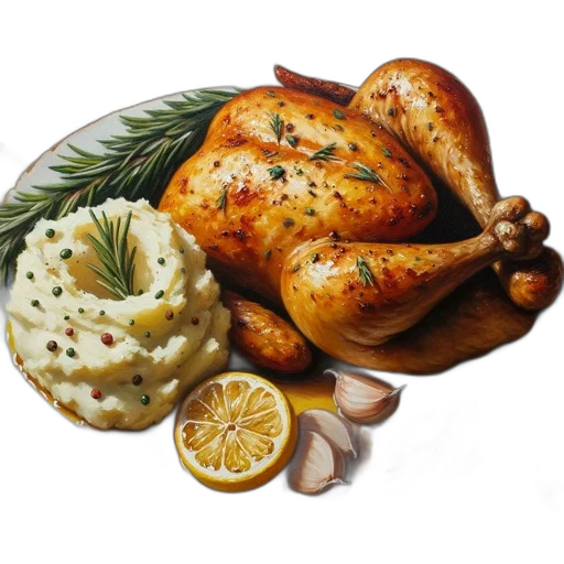 food, photorealistic, oil painting, 3d render transparent PNG cut-out