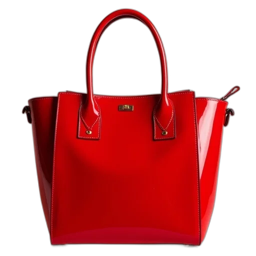 photorealistic, red, patent, tote transparent PNG cut-out