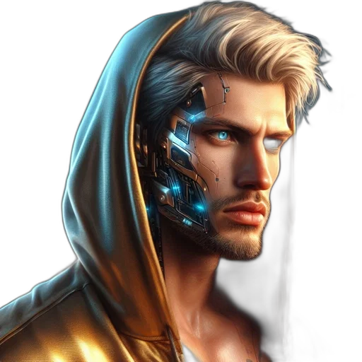 robot, face, jacket, cyberpunk transparent PNG cut-out