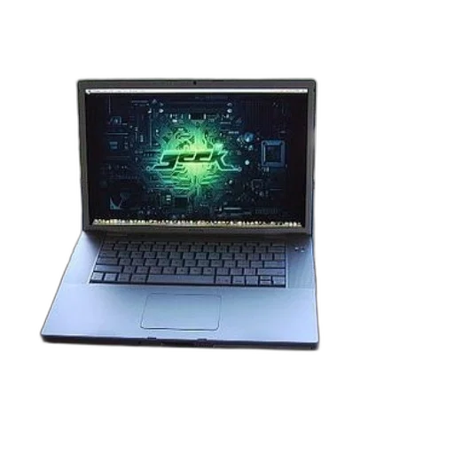 cyberpunk, 3d render, laptop, green transparent PNG cut-out