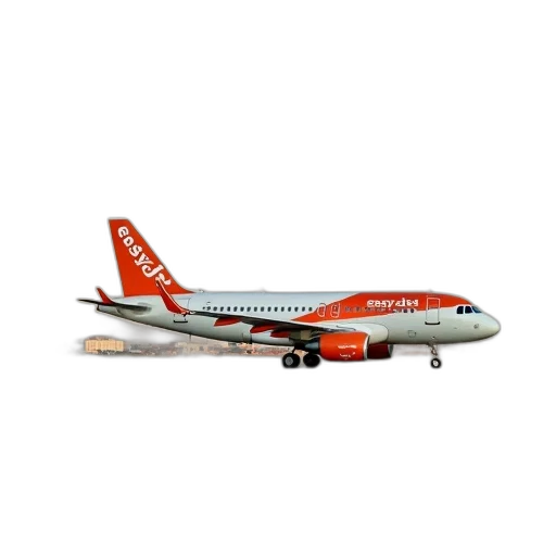 3d render, photorealistic, easyjet, plane transparent PNG cut-out
