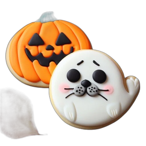 monochrome, two, halloween-themed, cookies transparent PNG cut-out