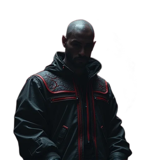 jacket, staff, face, cyberpunk transparent PNG cut-out