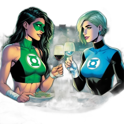 comic book art, concept art, green, two transparent PNG cut-out