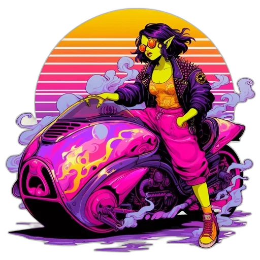 jacket, car, cyberpunk, comic book art transparent PNG cut-out