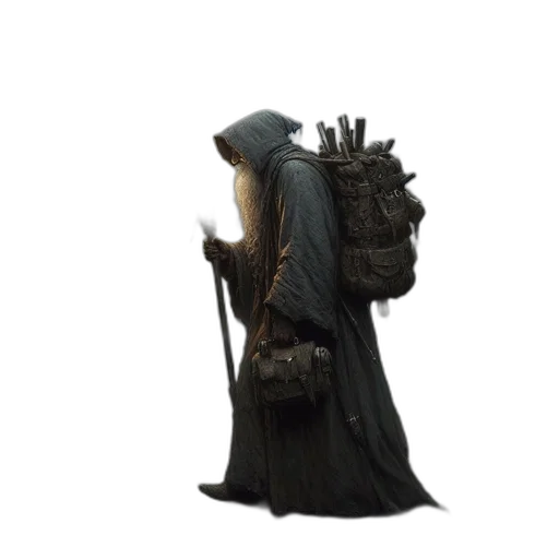 staff, jacket, weapon, hat transparent PNG cut-out