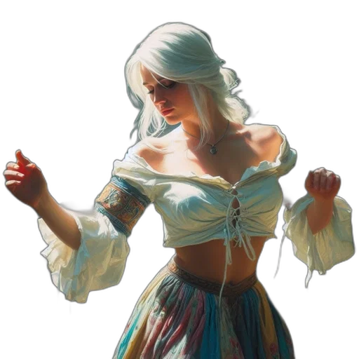 dress, jewelry, staff, fantasy art transparent PNG cut-out