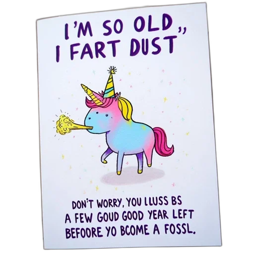 cartoon, birthday, card, humorously transparent PNG cut-out