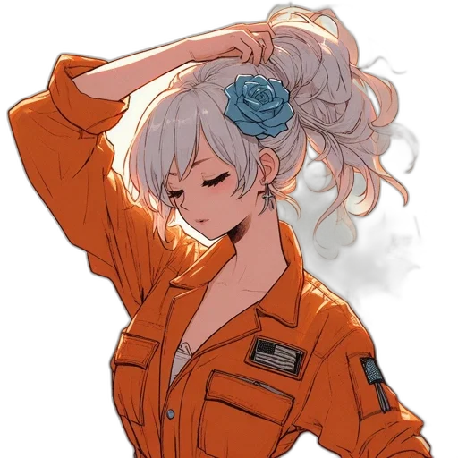 jacket, staff, hair, flower transparent PNG cut-out