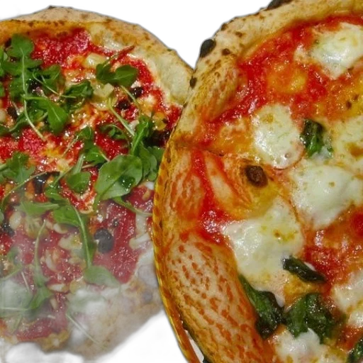 food, photorealistic, two, pizzas transparent PNG cut-out