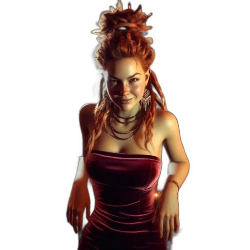 dress, jewelry, staff, hair transparent PNG cut-out