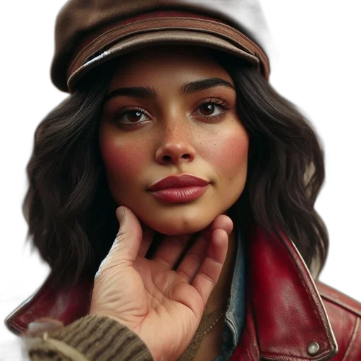 face, hat, jacket, jewelry transparent PNG cut-out