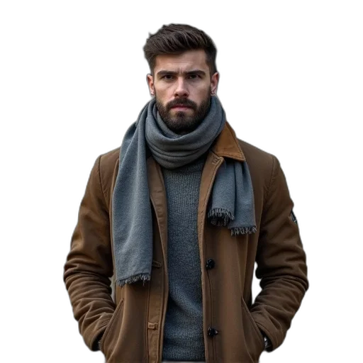 jacket, staff, face, photorealistic transparent PNG cut-out