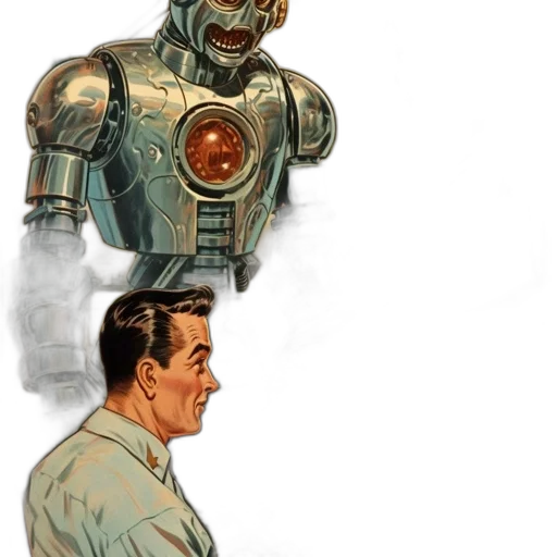 robot, comic book art, concept art, watercolor transparent PNG cut-out