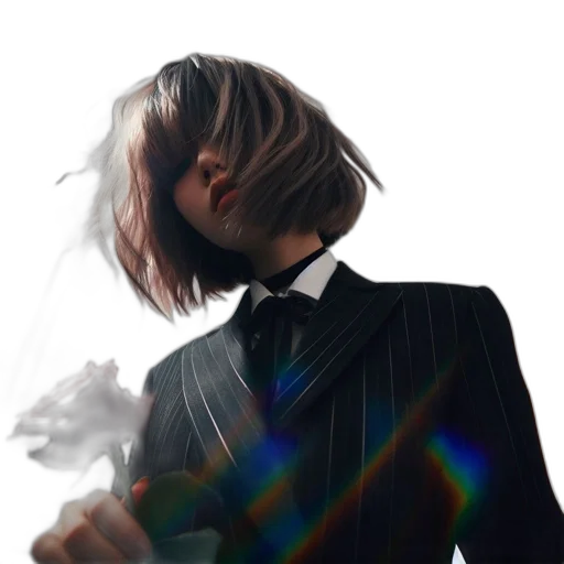 jacket, hair, dress, staff transparent PNG cut-out