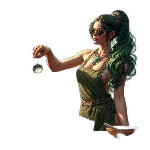 dress, jewelry, staff, concept art transparent PNG cut-out