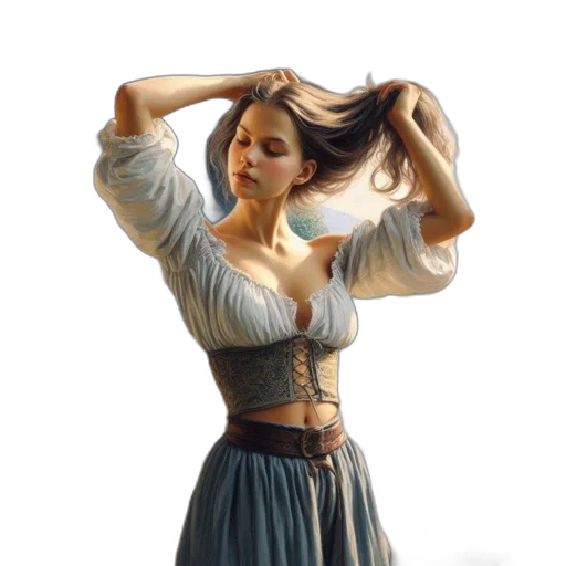 dress, hair, jewelry, staff transparent PNG cut-out