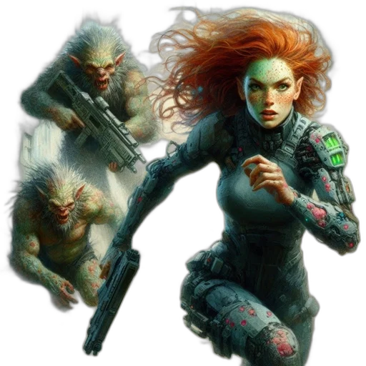 concept art, fantasy art, comic book art, cyberpunk transparent PNG cut-out