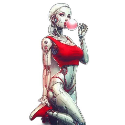 robot, dress, weapon, comic book art transparent PNG cut-out