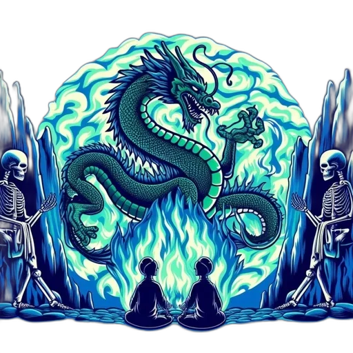 dragon, sword, staff, fantasy art transparent PNG cut-out