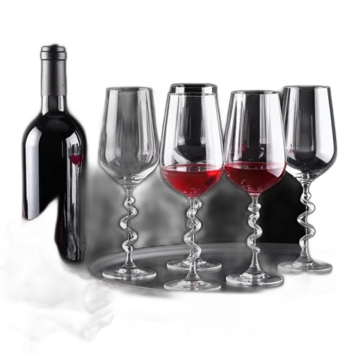 3d render, set, six, wine transparent PNG cut-out