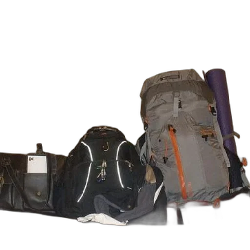 pile, luggage, backpacks, bed transparent PNG cut-out
