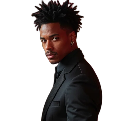 jacket, hair, face, staff transparent PNG cut-out