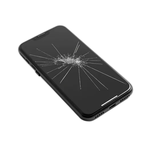 weapon, black, smartphone, cracked transparent PNG cut-out