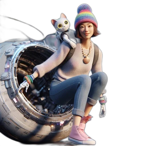 jacket, hat, weapon, robot transparent PNG cut-out