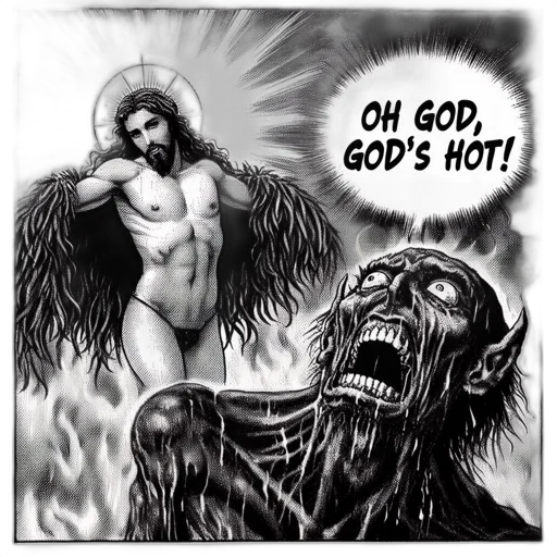 creature, comic book art, fire, monochrome transparent PNG cut-out