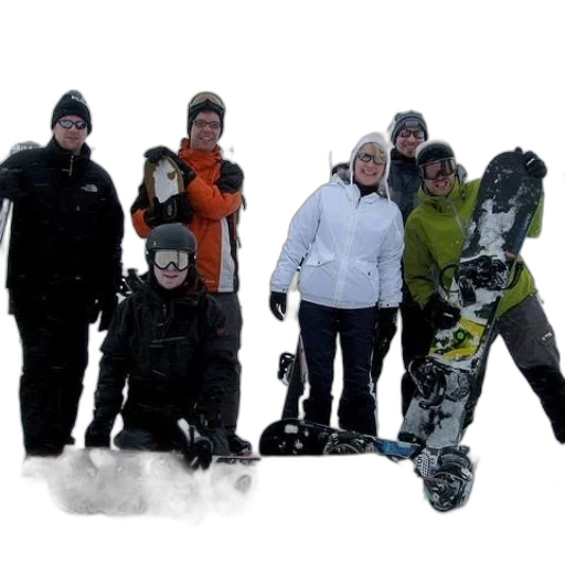 staff, snow, group, snowboarders transparent PNG cut-out