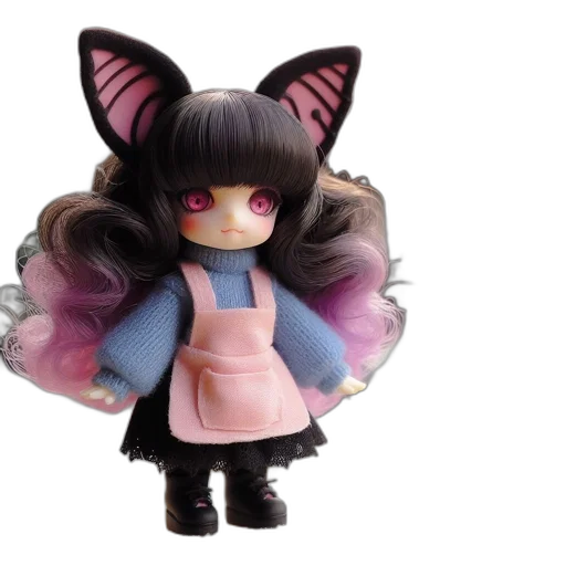 3d render, doll, cat-like, ears transparent PNG cut-out