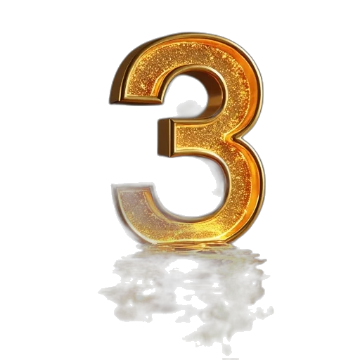 3d render, gold, numeral, reflected transparent PNG cut-out