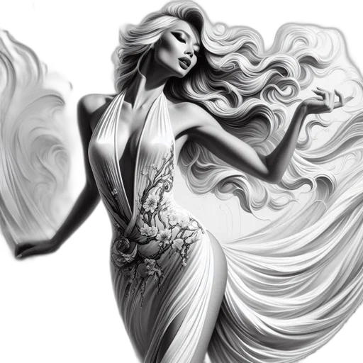 dress, fantasy art, pencil sketch, photorealistic transparent PNG cut-out