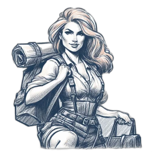 comic book art, concept art, cartoon, pencil sketch transparent PNG cut-out